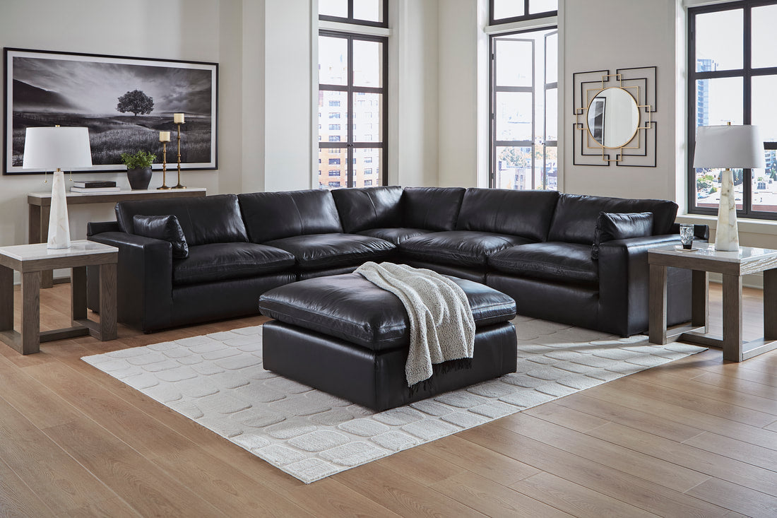 309-02 - Black 5PC Genuine Leather Sectional Set