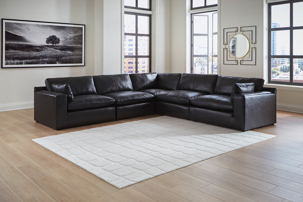 309-02 - Black 5PC Genuine Leather Sectional Set