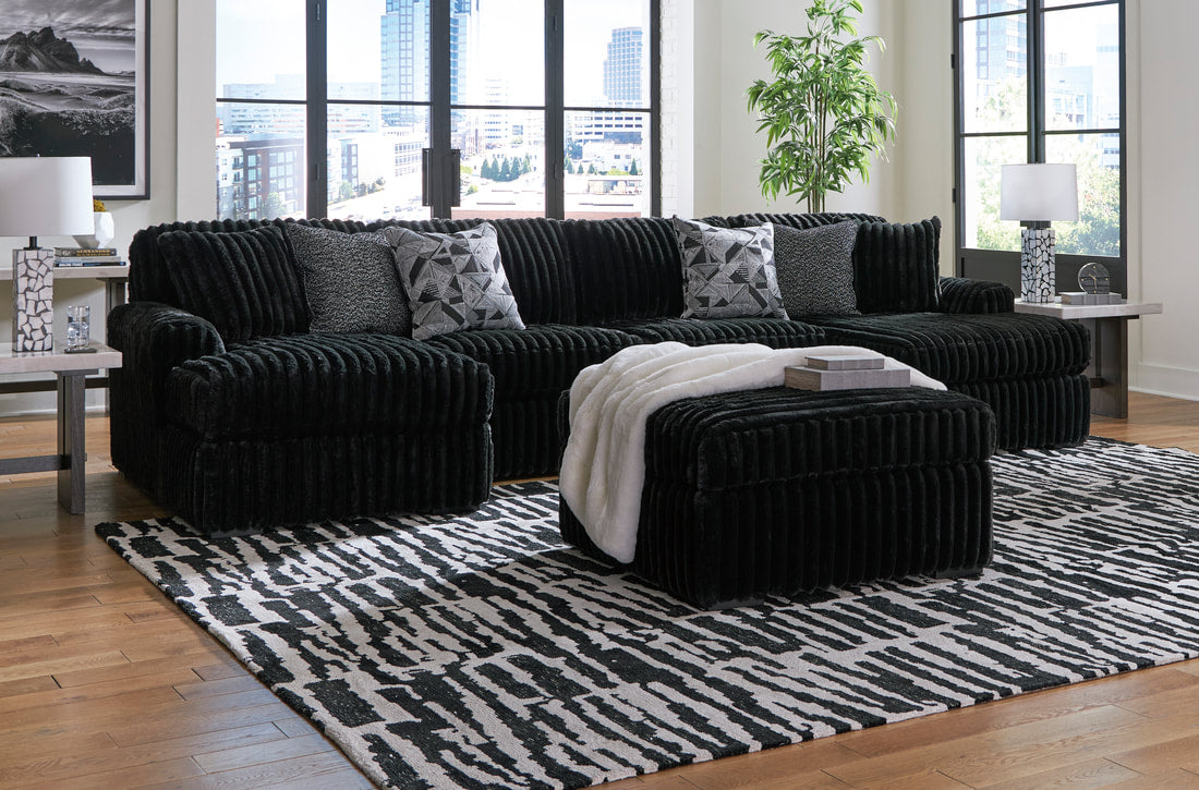 981 Black 3PC Double Chaise Sectional
