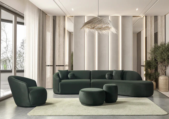 Cloe Green Velvet Curved 134" RAF Sectional