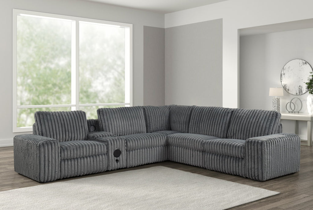 Amelia Charcoal Power Reclining Sectional (w/ Bluetooth Speakers)