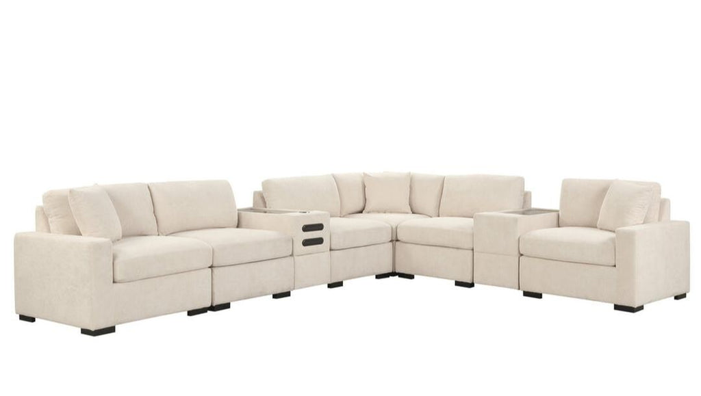Barista Beige 8PC Modular Sectional Set (w/ Bluetooth Speaker)