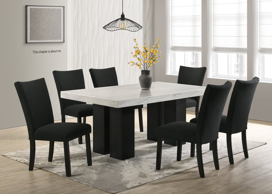 Finley10 Black - (GENUINE MARBLE) Table & 6-Chairs