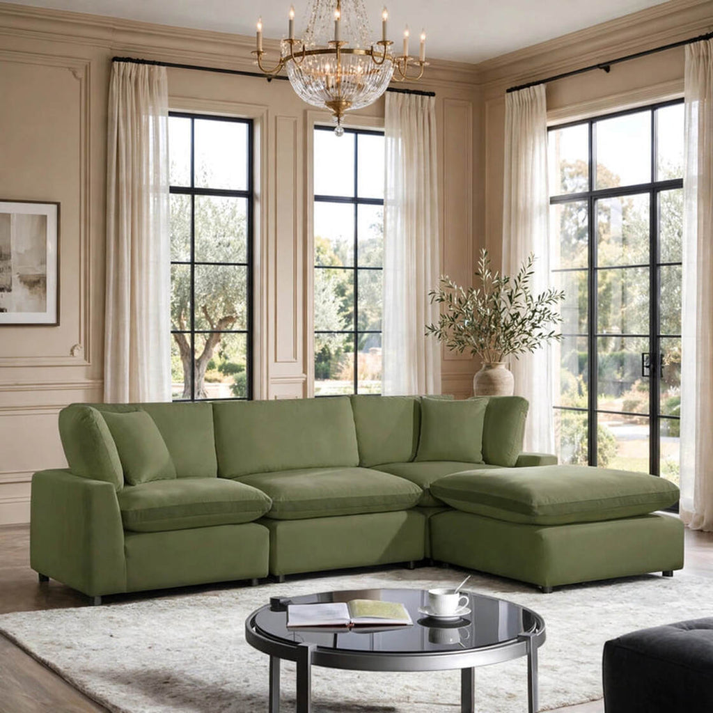 Sky Olive Velvet Modular Sectional