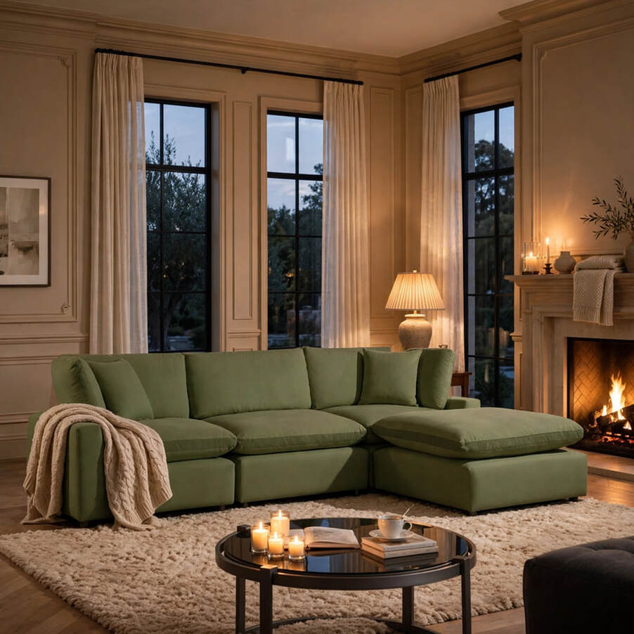 Sky Olive Velvet Modular Sectional