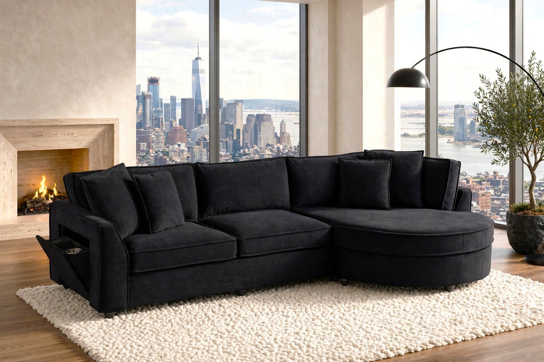 Elva Black Sectional (w/ Reversible Chaise)