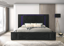 Load image into Gallery viewer, Lorenzo Black Platform Bed (w/ LED LIGHTS &amp; BLUETOOTH SPEAKERS)

