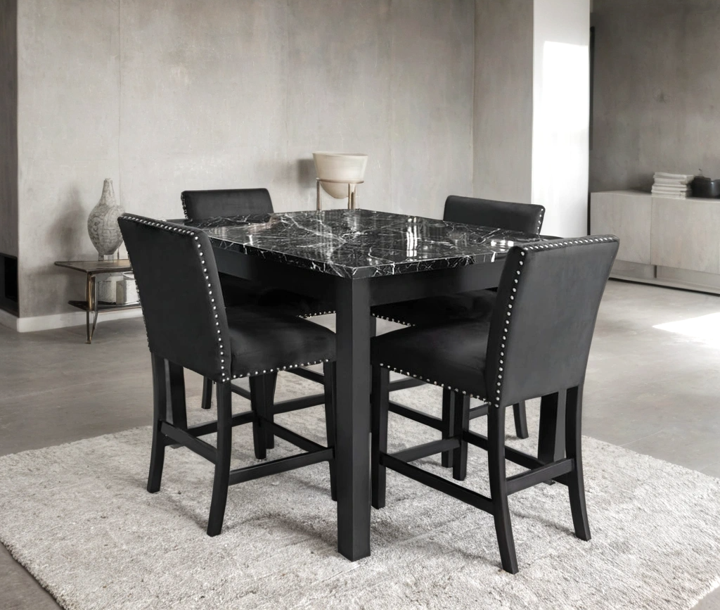 Dior Oynx Black - Pub Table + 4 Chair Set