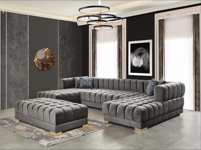 Ariana Velvet Grey Double Chaise Sectional